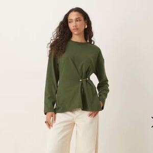 ASOS Olive Green Women's Top with metal brooch detail